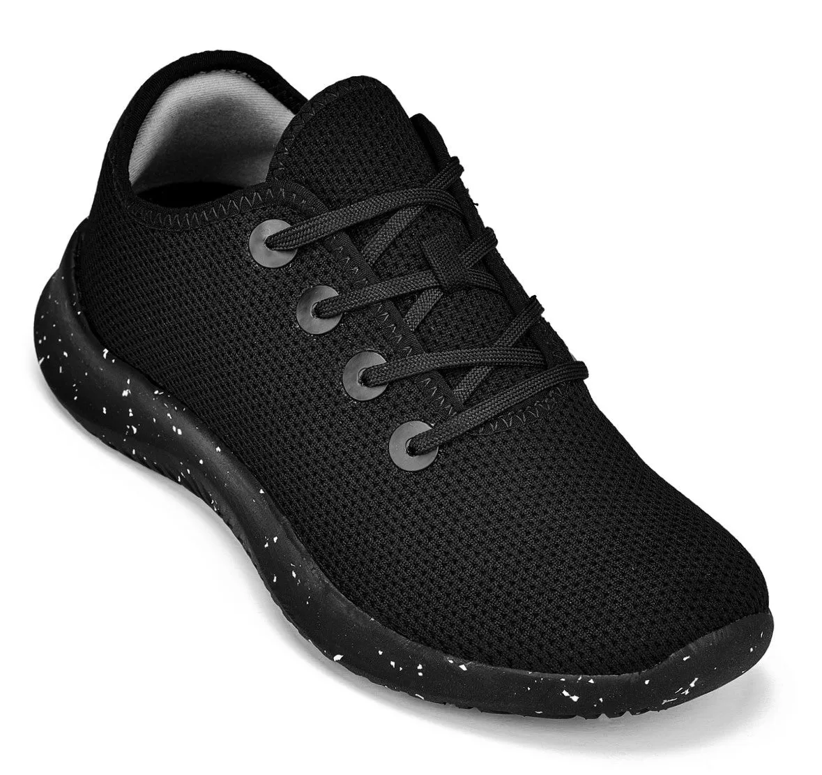CALTO - Q400 - 2.4 Inches Taller (Black/Noire & Speckle Sole) - Ultra Lightweight Knitted Sneakers