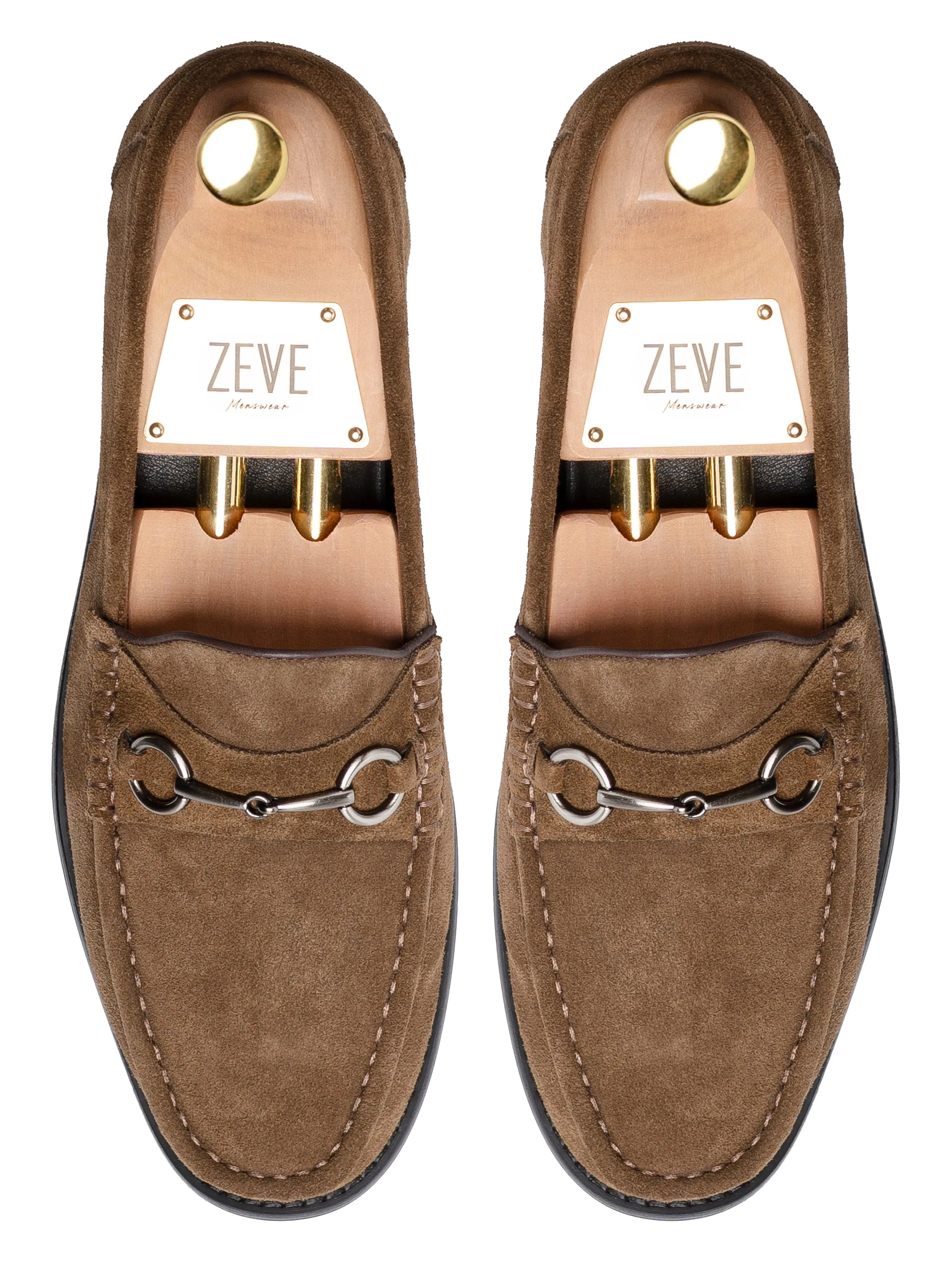 Mario Horsebit Moccasin Loafer - Khakis Suede Leather (Silver Buckle)