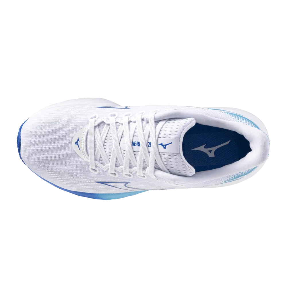 Mizuno Men's Wave Rider 28 in White/Estate Blue/Mugen Blue AW24